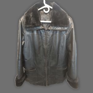 Jessica Black Faux Leather & Fur Coat